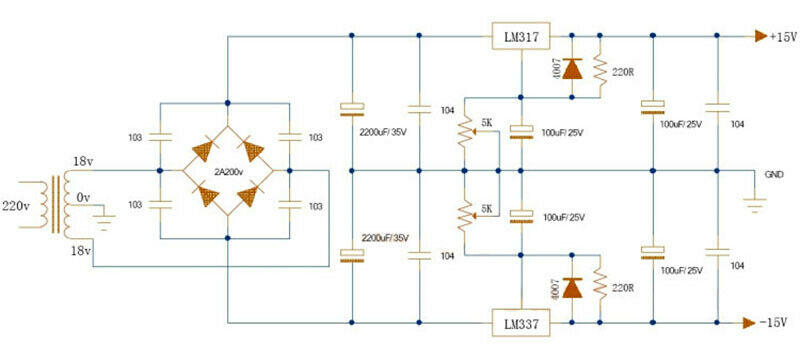 Tổng hợp sơ đồ mạch ổn áp 15V DC đối xứng và không đối xứng - Mạch điện tử